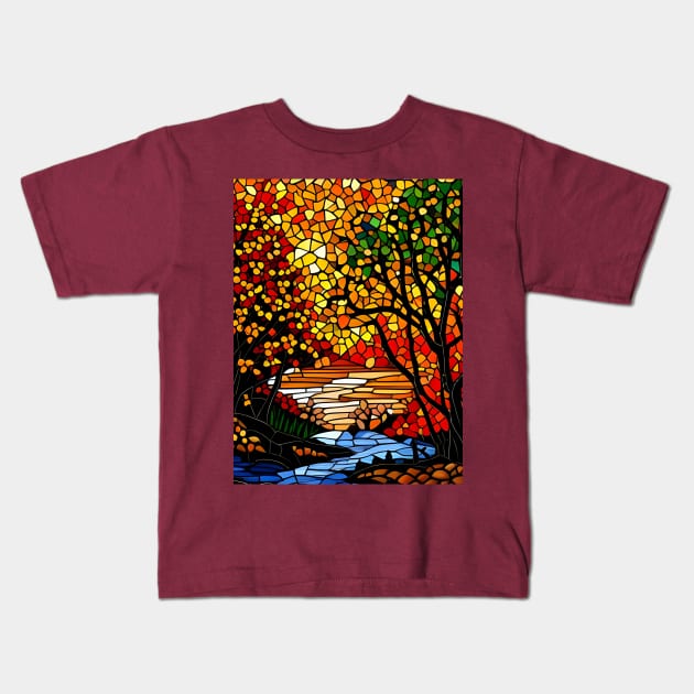 Stained Glass Autumn Foliage Kids T-Shirt by Chance Two Designs